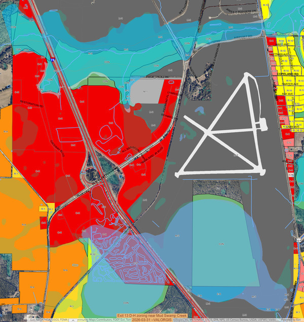 Exit 13 D-H zoning near Mud Swamp Creek, 2026-03-31 --VALORGIS