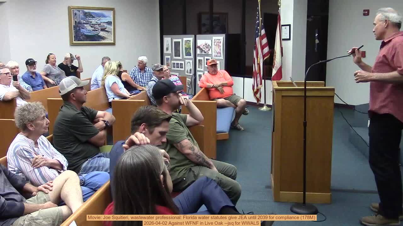 Movie: Joe Squitieri, wastewater professional: Florida water statutes give JEA until 2039 for compliance (178M)