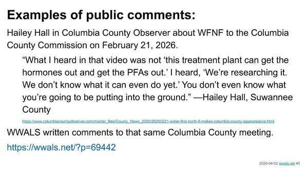 Examples of public comments: