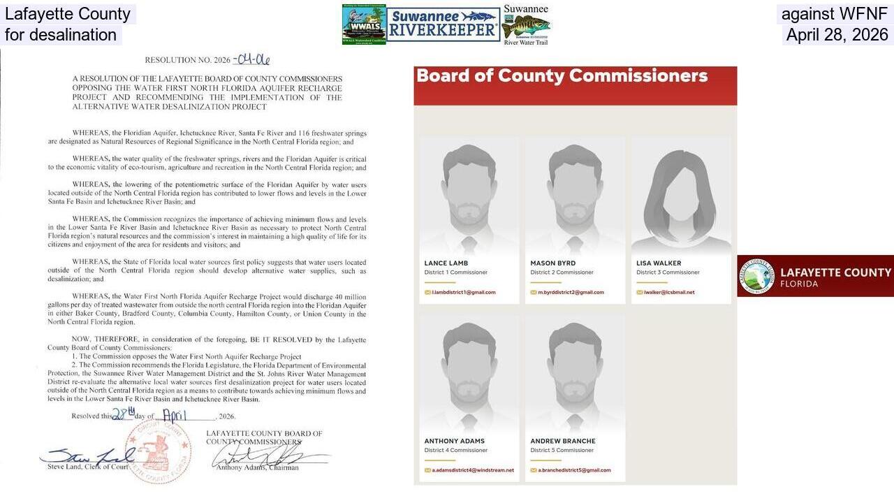 Lafayette County against WFNF & for desalination, April 28, 2026