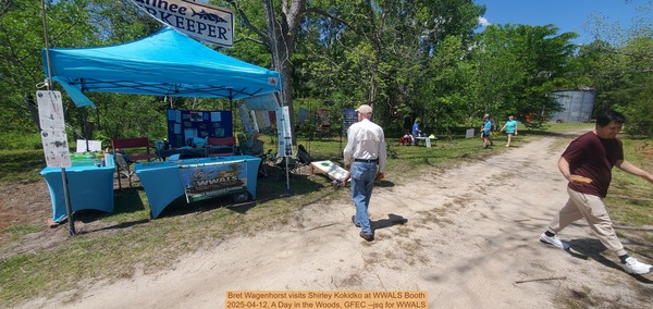 [Bret Wagenhorst visits Shirley Kokidko at WWALS Booth, 2025-04-12, A Day in the Woods, GFEC --jsq for WWALS]