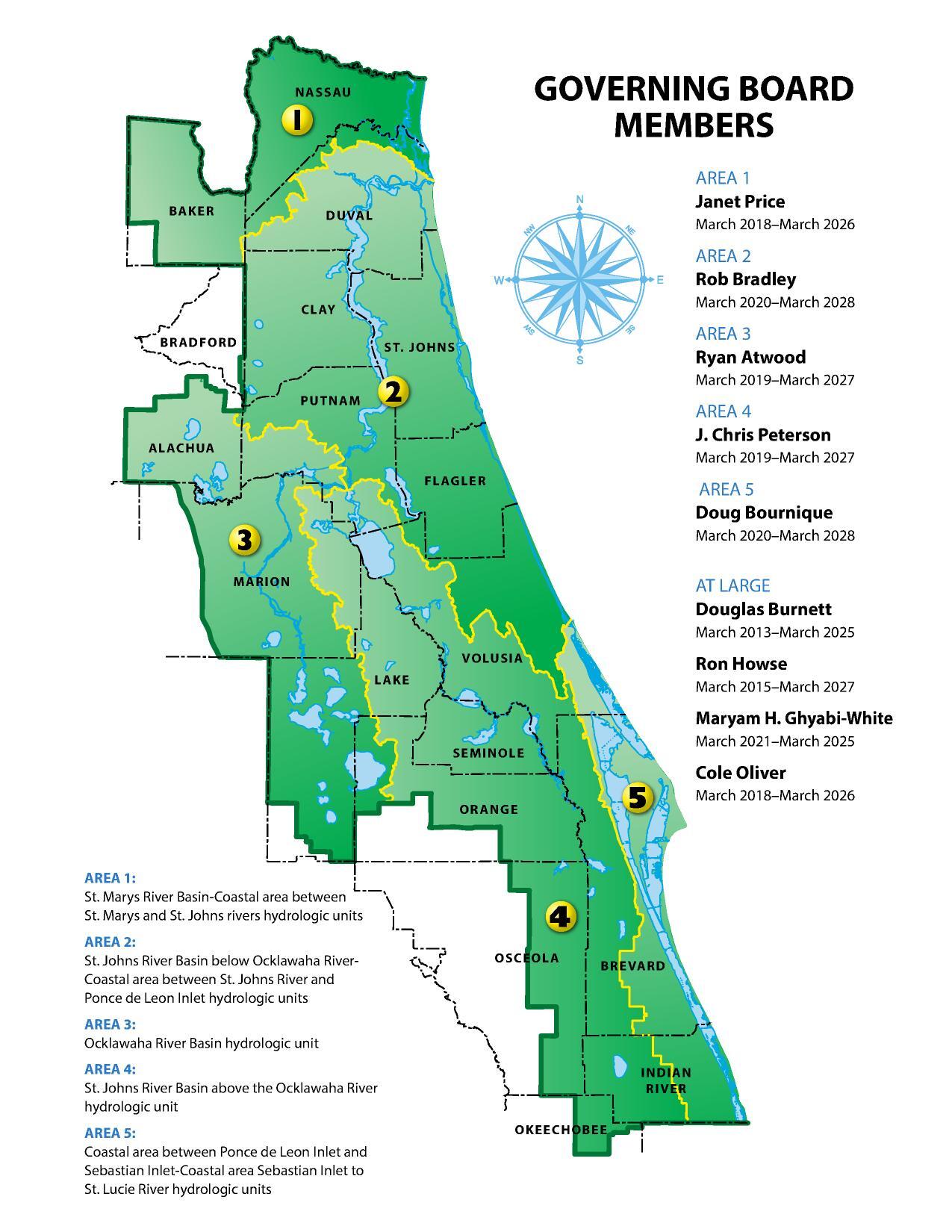 Map: Governing Board Basins, 2024-08-28 --SJRWMD