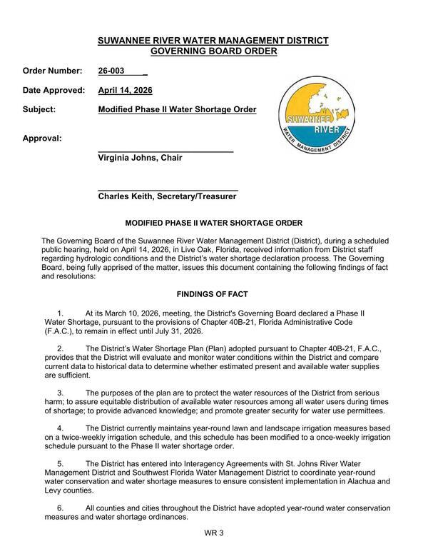 MODIFIED PHASE II WATER SHORTAGE ORDER