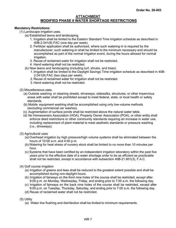 ATTACHMENT: MODIFIED PHASE II WATER SHORTAGE RESTRICTIONS
