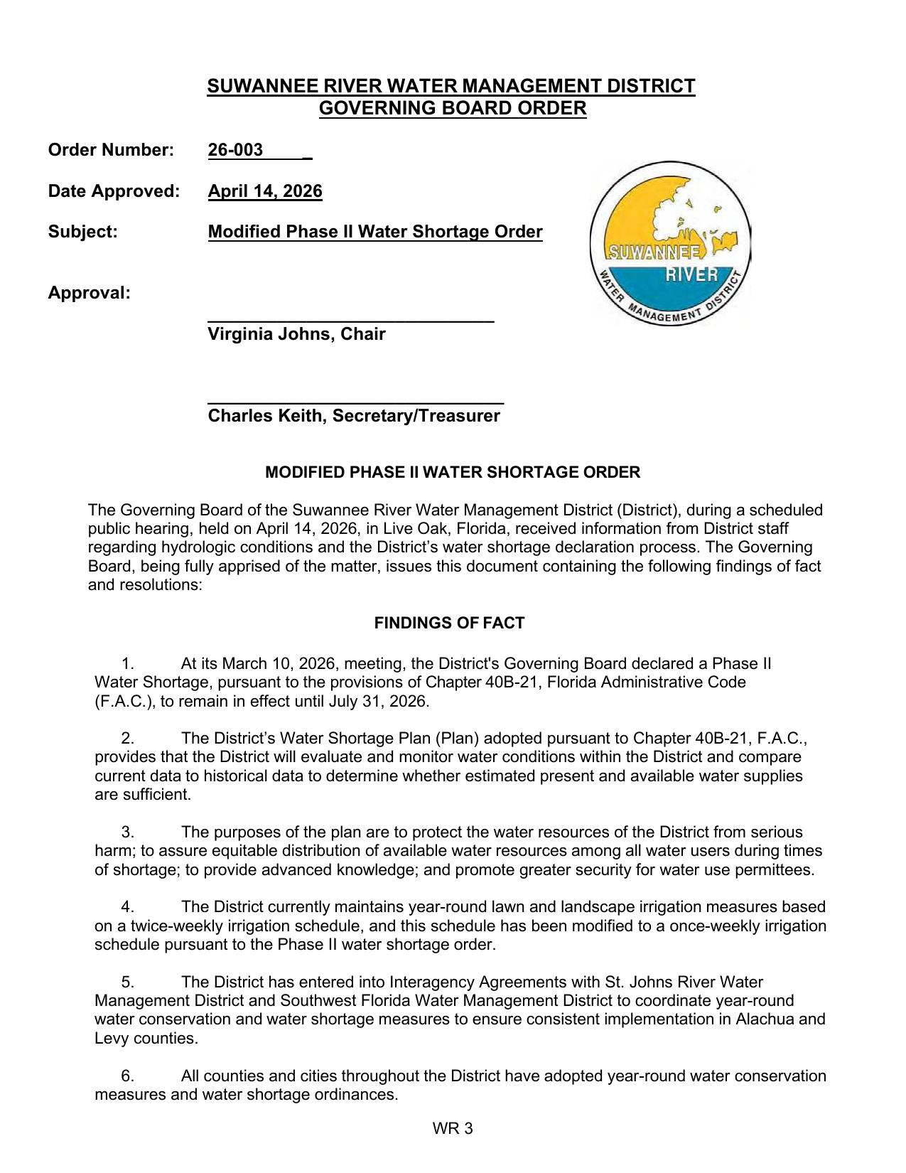 MODIFIED PHASE II WATER SHORTAGE ORDER
