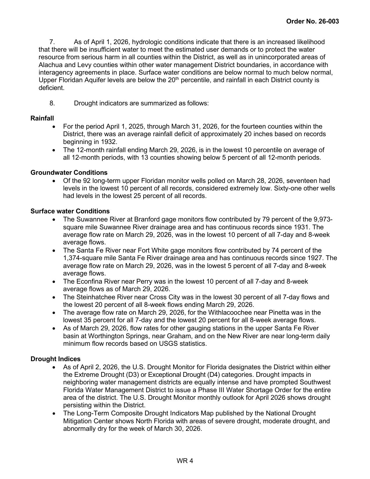 8. Drought indicators are summarized as follows: