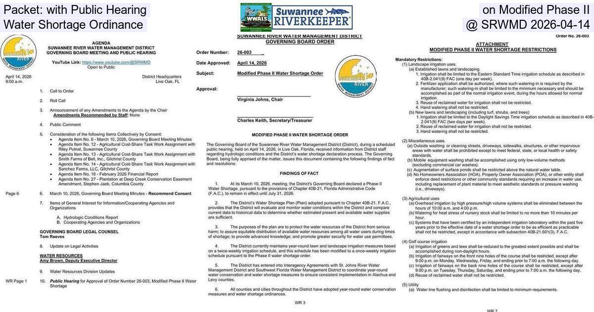 Packet: with Public Hearing on Modified Phase II Water Shortage Ordinance @ SRWMD 2026-04-14