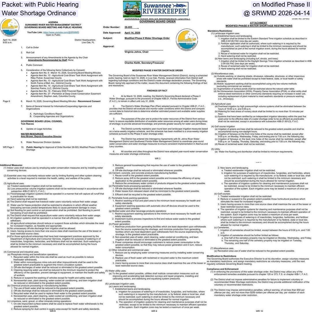 Packet: with Public Hearing on Modified Phase II Water Shortage Ordinance @ SRWMD 2026-04-14