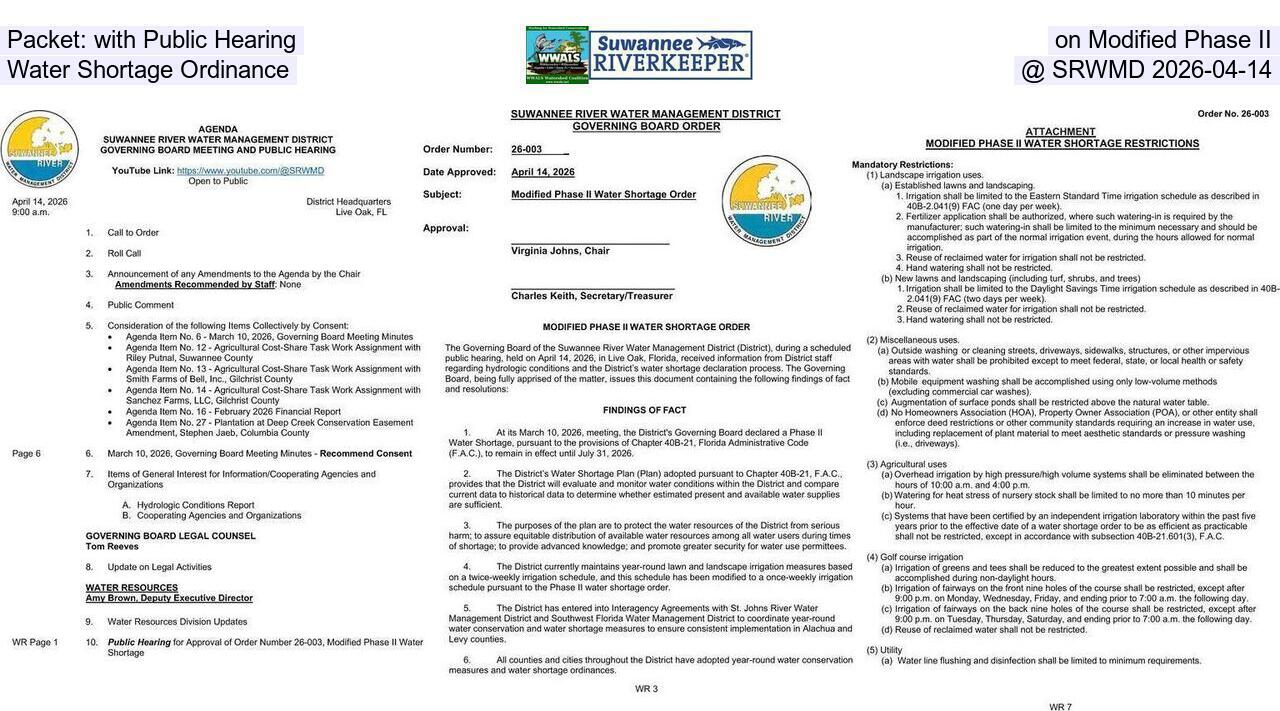 Packet: with Public Hearing on Modified Phase II Water Shortage Ordinance @ SRWMD 2026-04-14