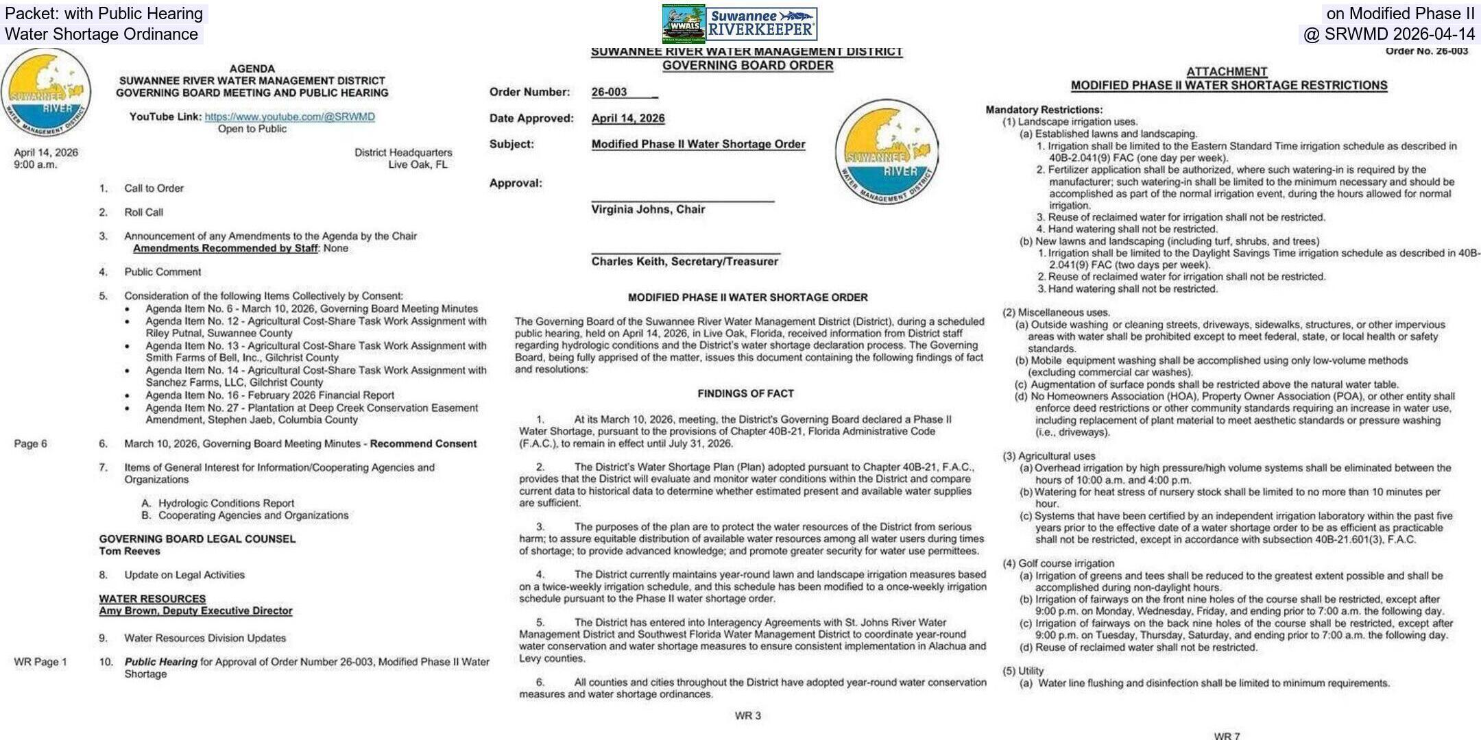 Packet: with Public Hearing on Modified Phase II Water Shortage Ordinance @ SRWMD 2026-04-14