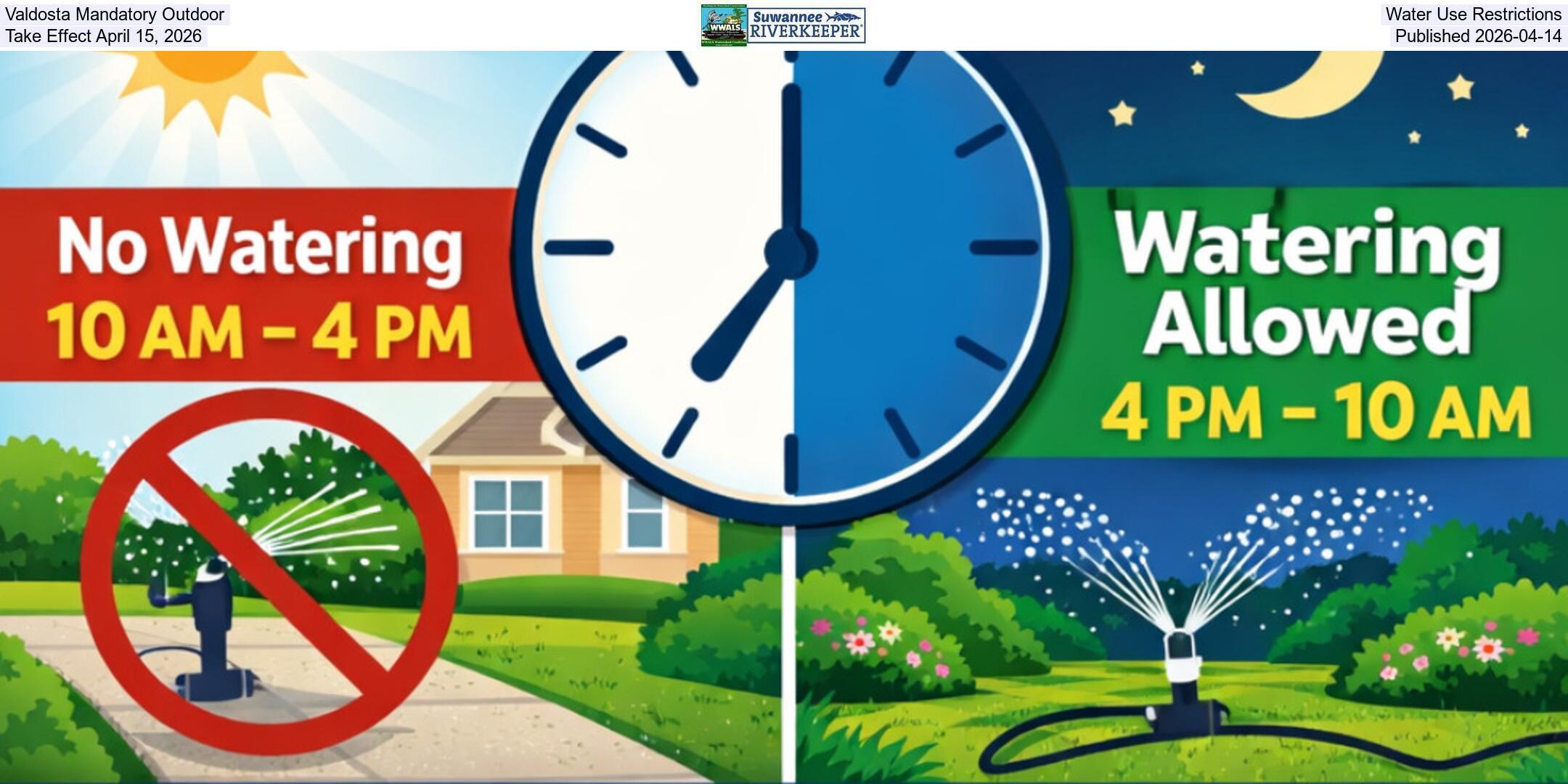 Valdosta Mandatory Outdoor Water Use Restrictions Take Effect April 15, 2026, Published 2026-04-14