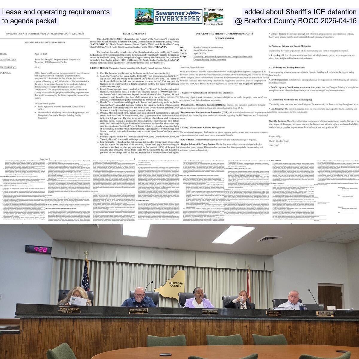 Lease and operating requirements added about Sheriff's ICE detention to agenda packet @ Bradford County BOCC 2026-04-16
