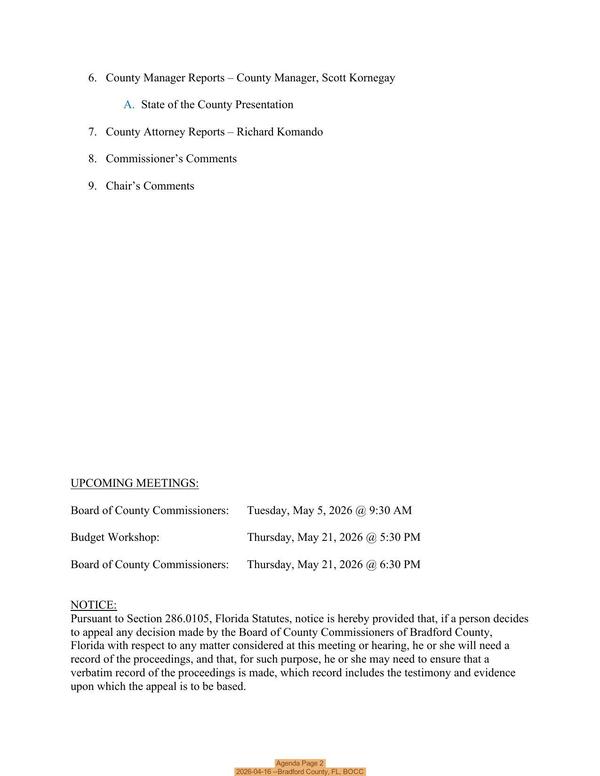 Agenda Page 2, 2026-04-16 --Bradford County, FL, BOCC