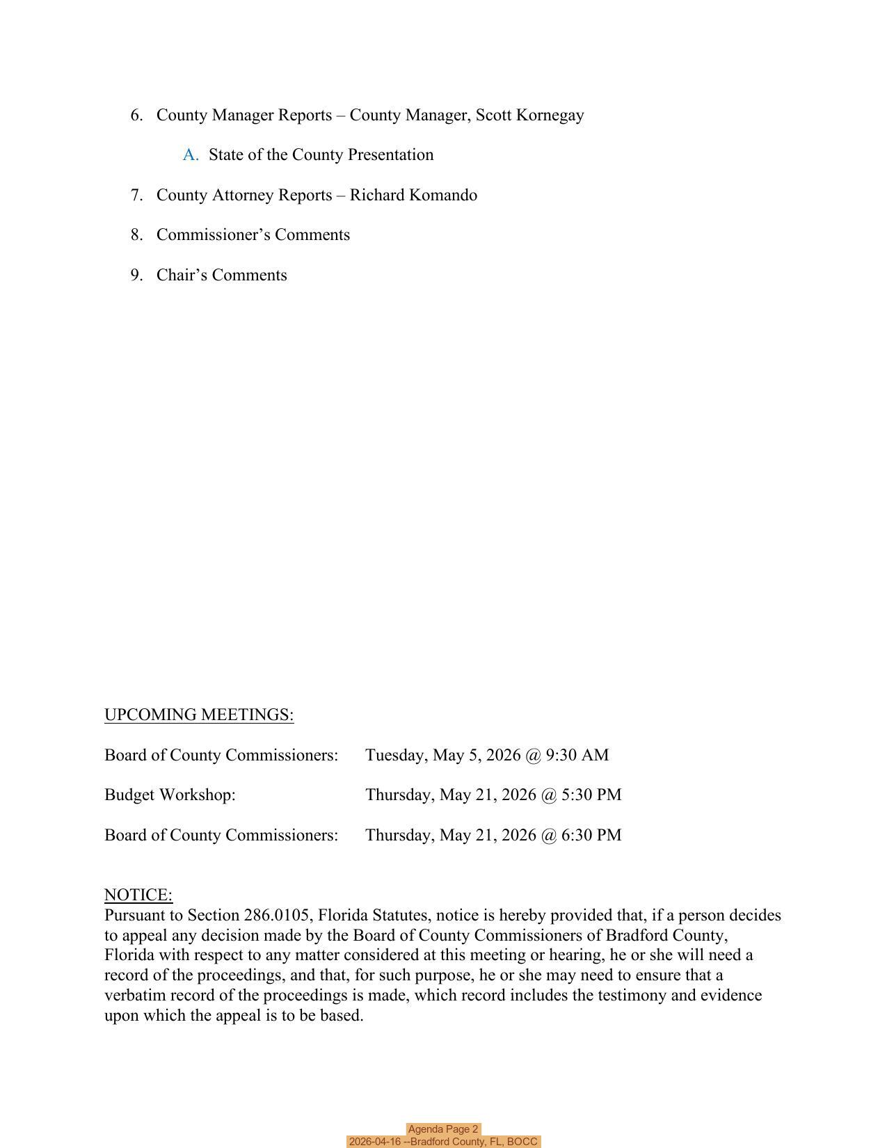 Agenda Page 2, 2026-04-16 --Bradford County, FL, BOCC