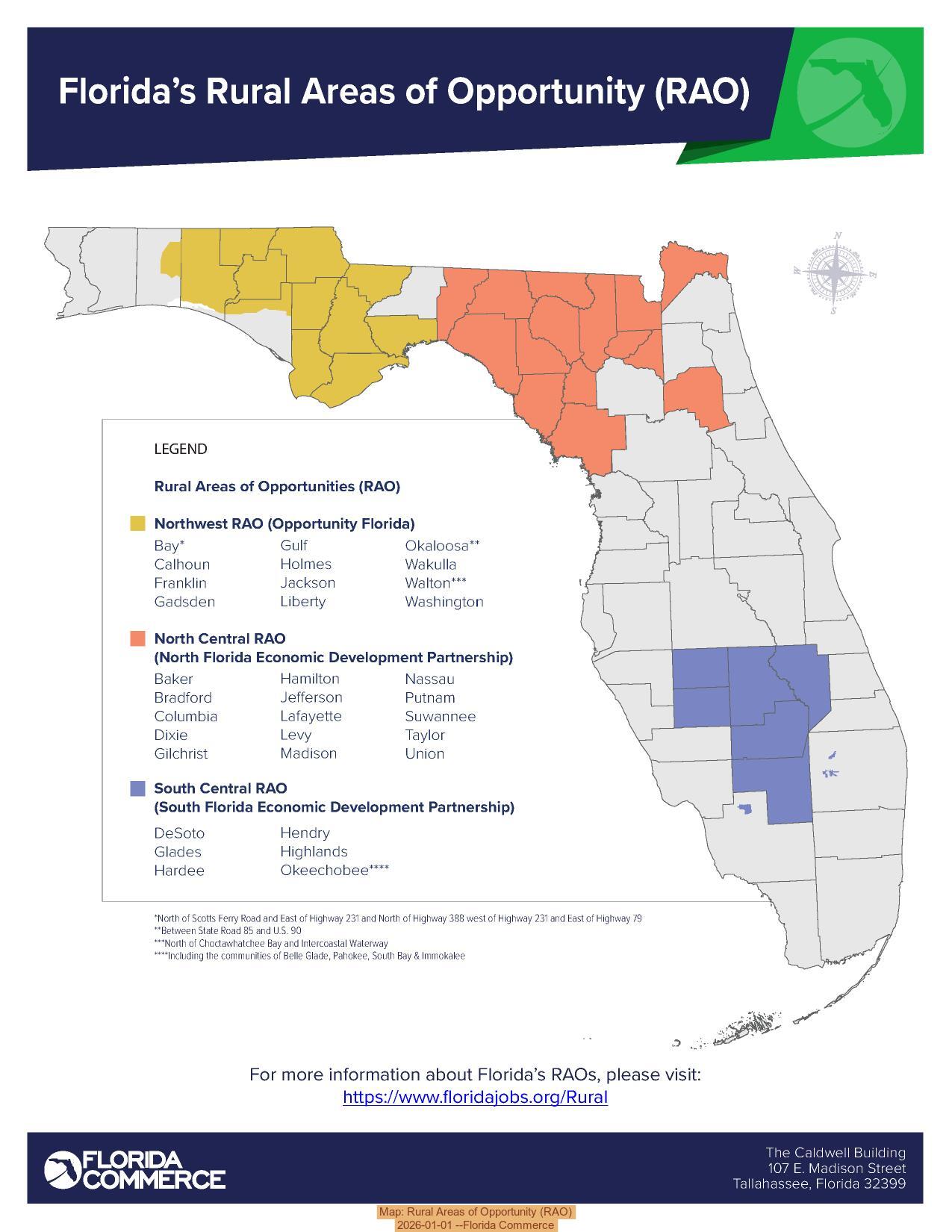 Map: Rural Areas of Opportunity (RAO), 2026-01-01 --Florida Commerce