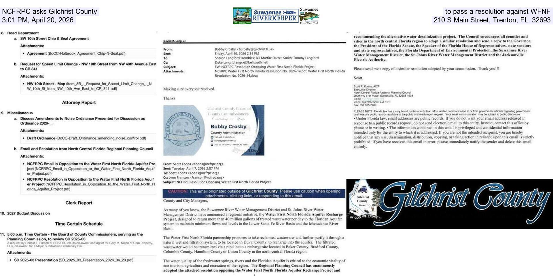 NCFRPC asks Gilchrist County to pass a resolution against WFNF, 3:01 PM, April 20, 2026, 210 S Main Street, Trenton, FL 32693
