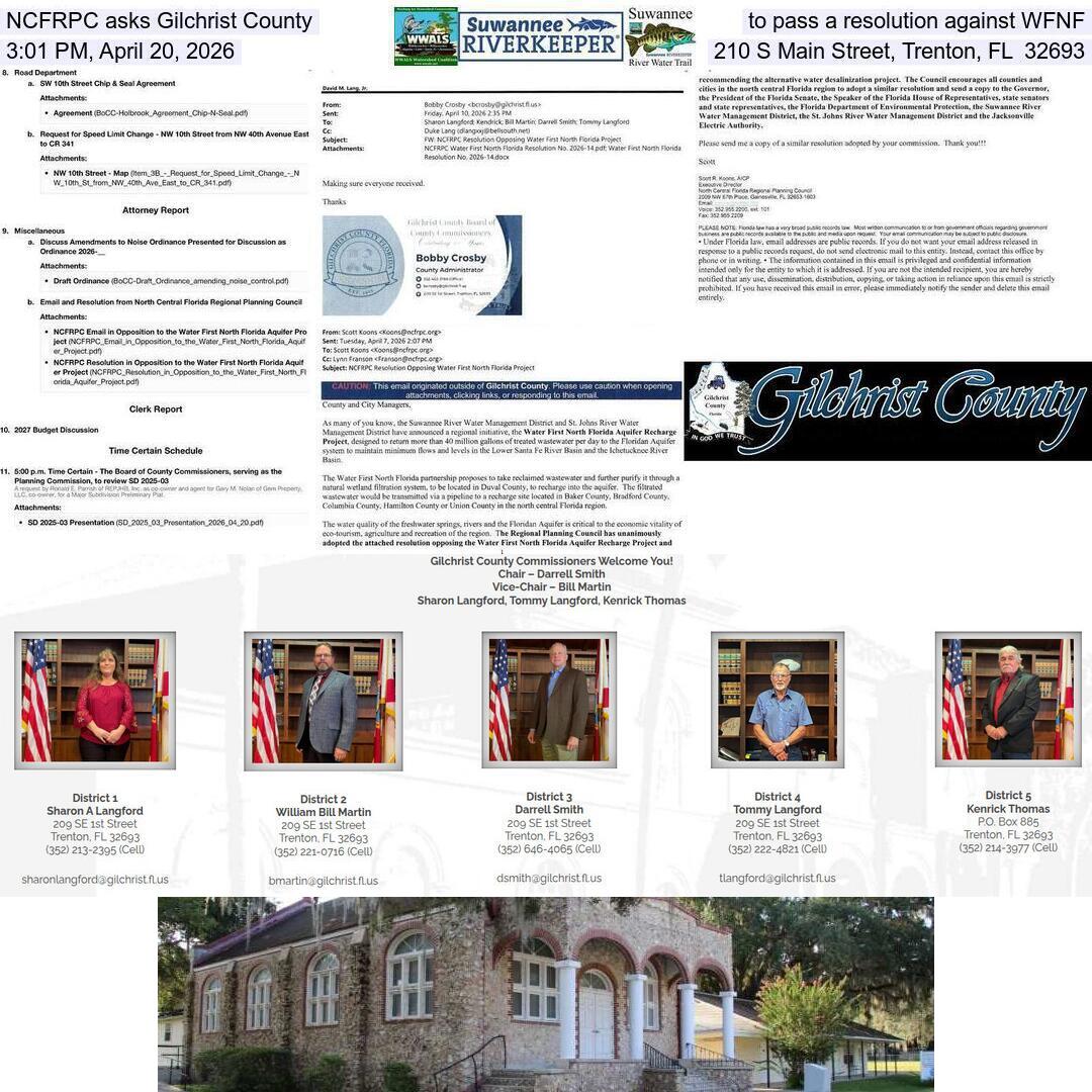 NCFRPC asks Gilchrist County to pass a resolution against WFNF, 3:01 PM, April 20, 2026, 210 S Main Street, Trenton, FL 32693