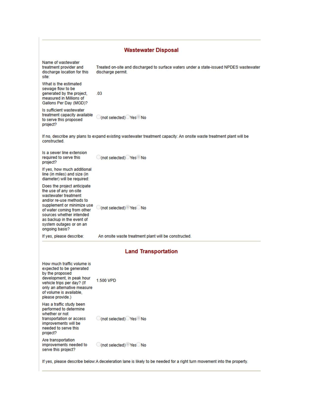 Wastewater Disposal; Land Transportation