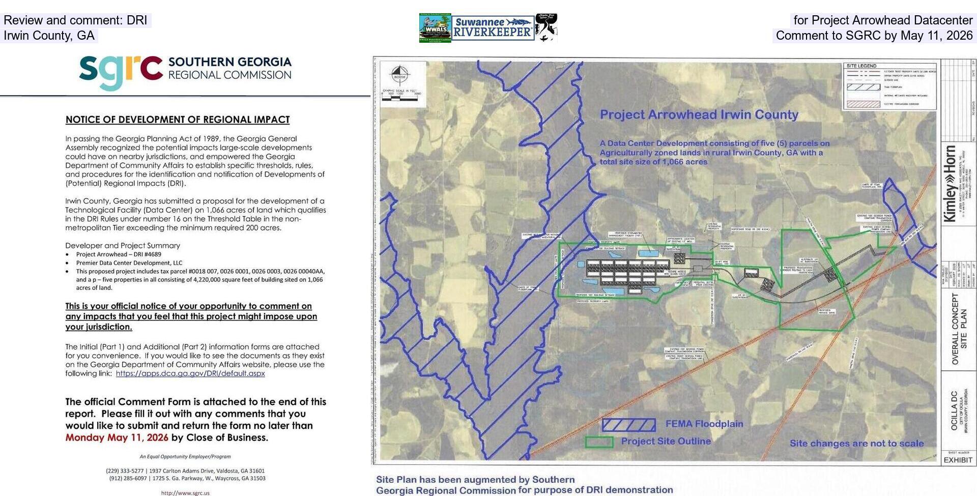Review and comment: DRI for Project Arrowhead Datacenter, Irwin County, GA, Comment to SGRC by May 11, 2026