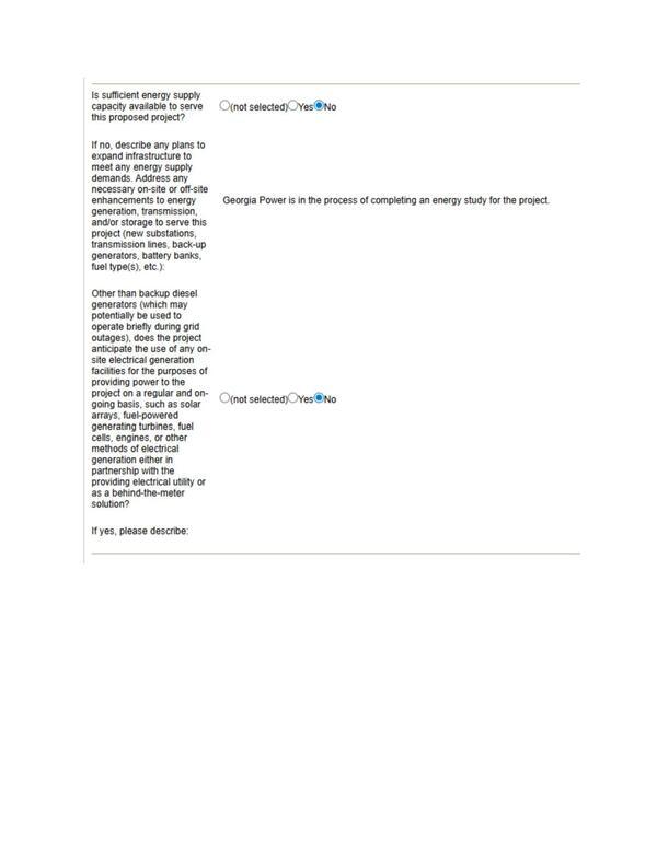 Georgia Power is in the process of completing an energy study for the project.