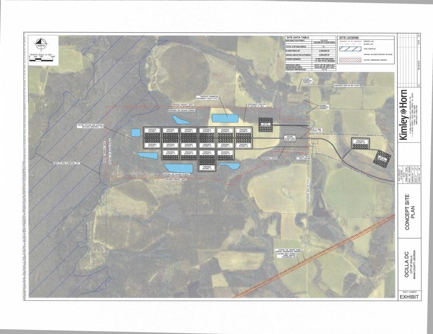 Concept Site Plan, Ocilla DC, City of Ocilla, Irwin County, GA, 2025-02-01 --Kimley Horn, Mobile, AL