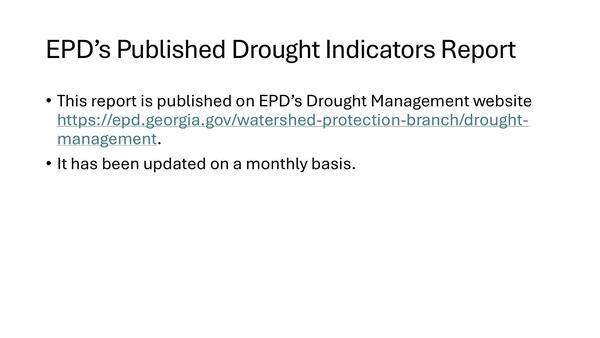 EPD’s Published Drought Indicators Report