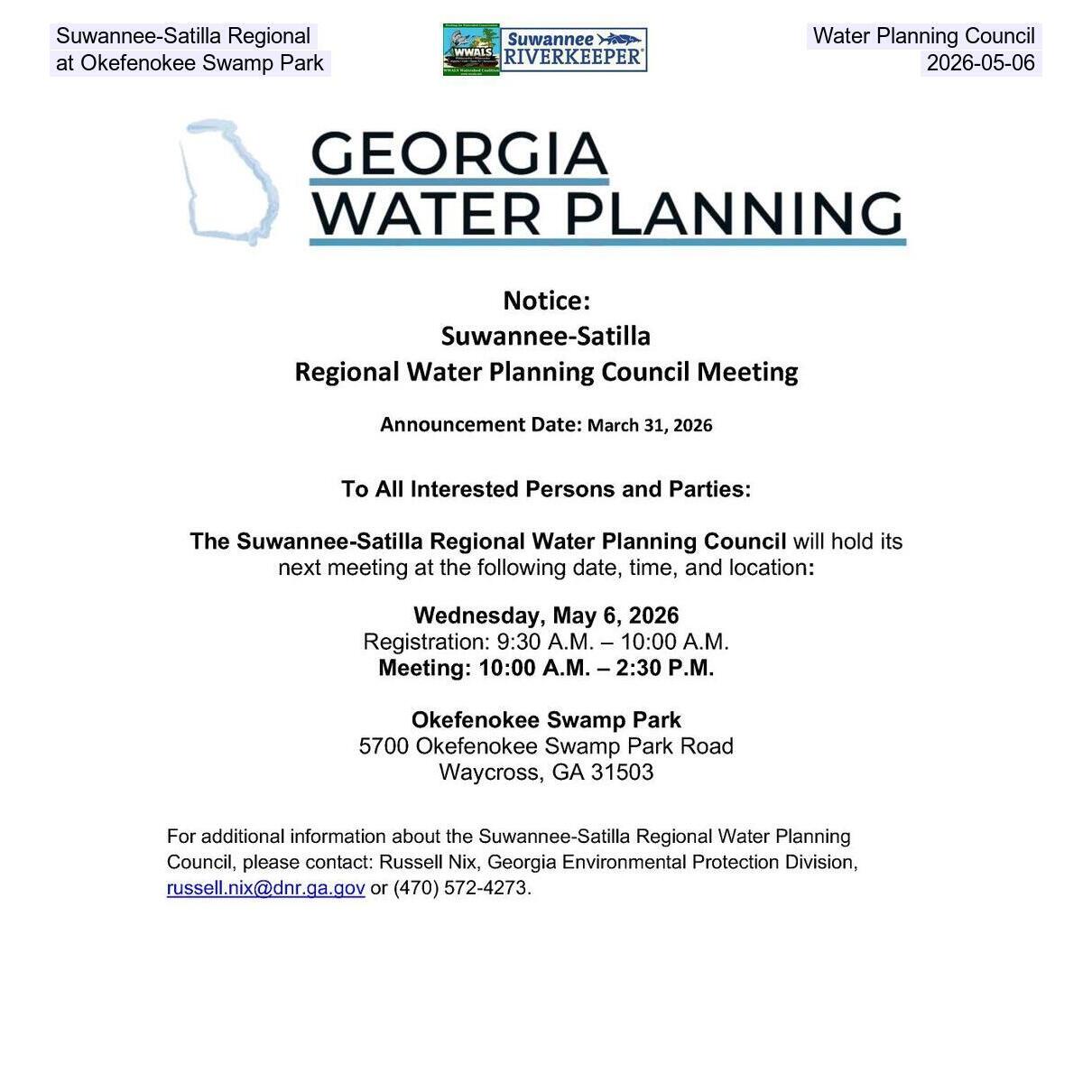 Suwannee-Satilla Regional Water Planning Council at Okefenokee Swamp Park, 2026-05-06