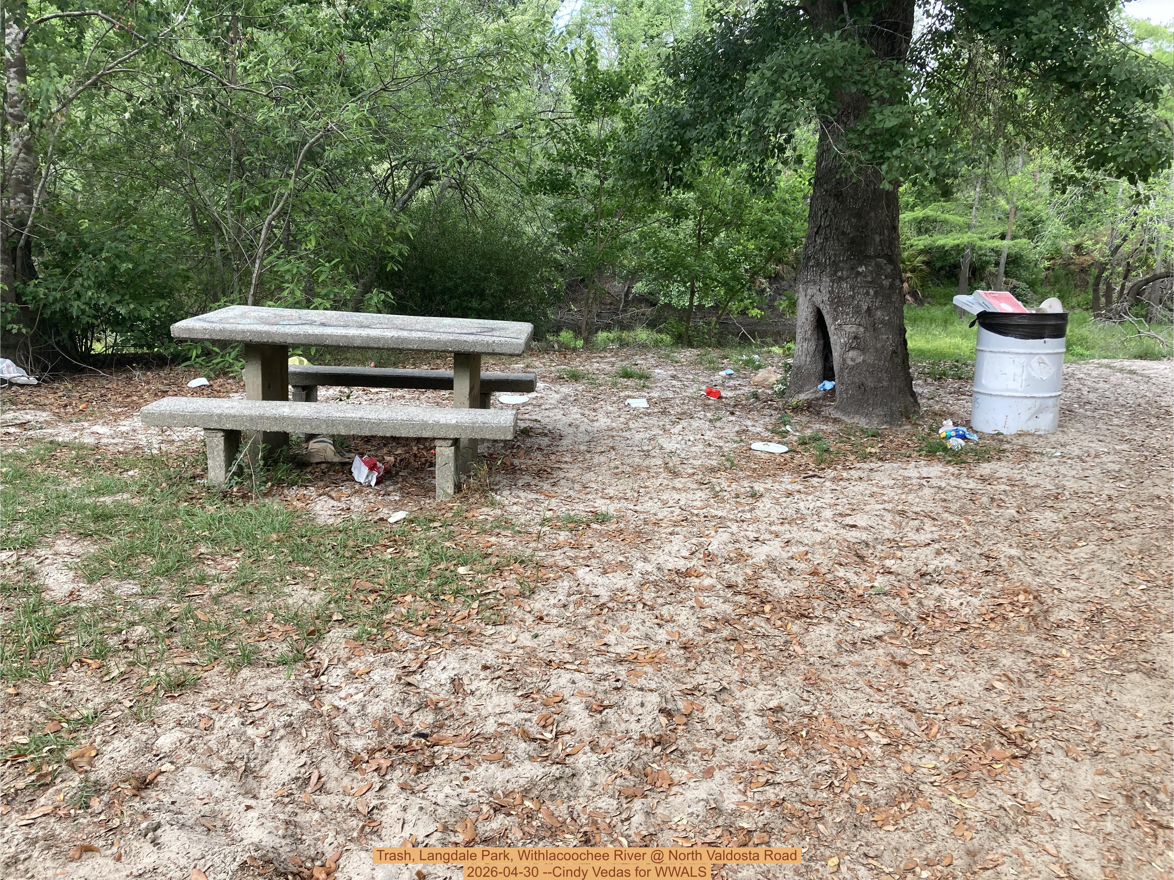 Trash, Langdale Park, Withlacoochee River @ North Valdosta Road 2026-04-30 --Cindy Vedas for WWALS