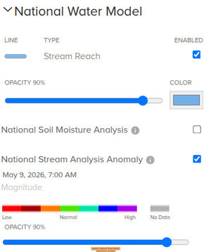 [Legend: National Water Model 2026-05-09 --NOAA]