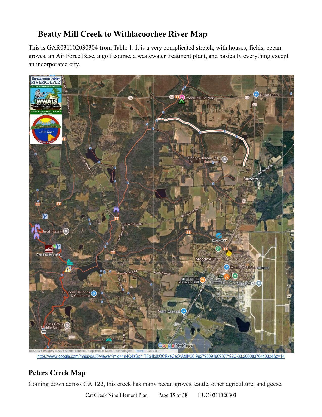 Beatty Mill Creek to Withlacoochee River Map