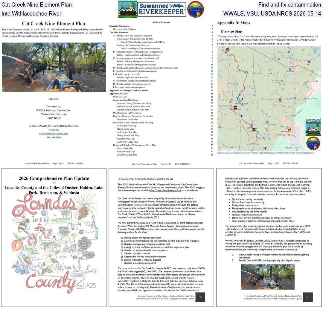 Cat Creek Nine Element Plan, Find and fix contamination into Withlacoochee River, WWALS, VSU, USDA NRCS 2026-05-14