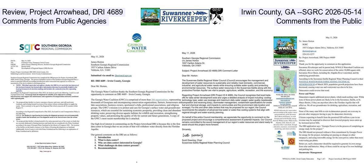 Review, Project Arrowhead, DRI 4689, Irwin County, GA --SGRC 2026-05-14, Comments from Public Agencies, Comments from the Public