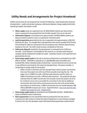 [Utility Needs and Arrangements for Project Arowhead]