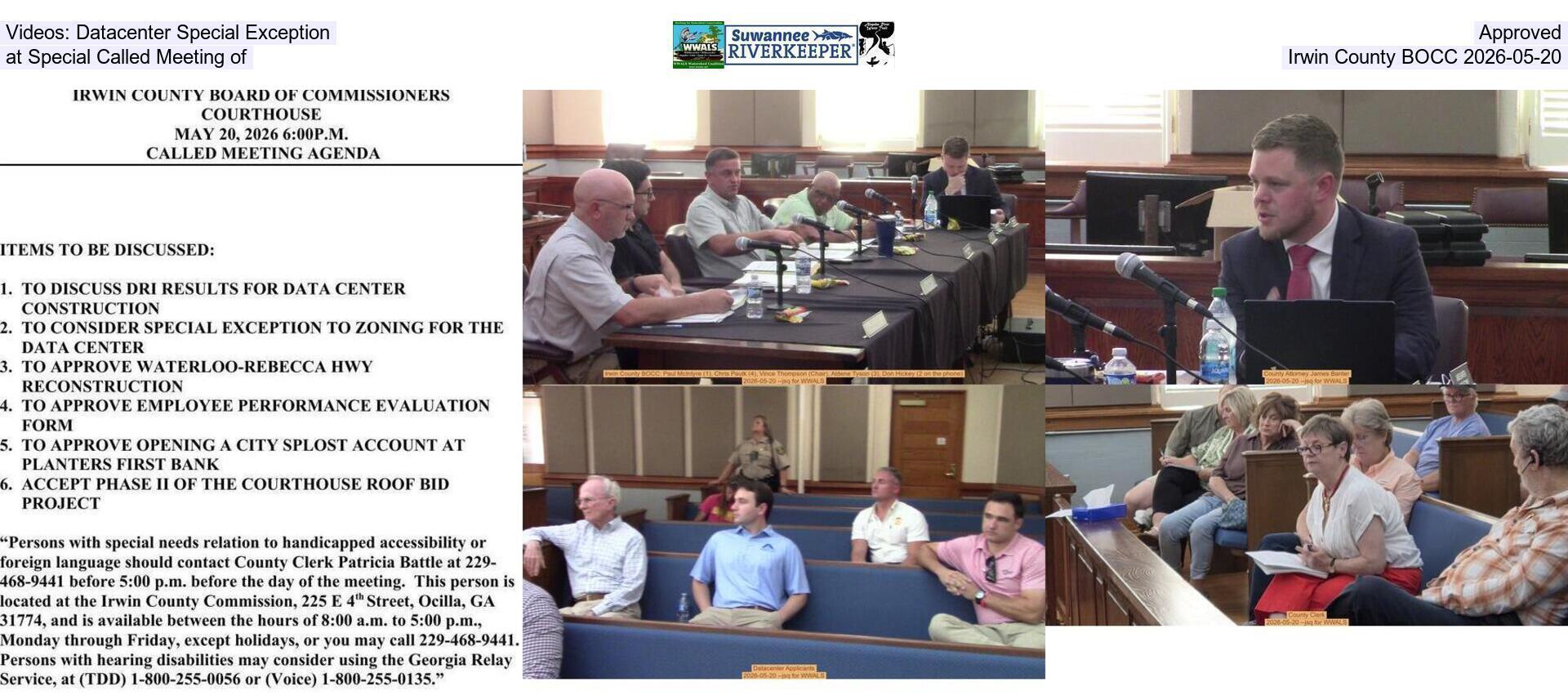 Videos: Datacenter Special Exception Approved at Special Called Meeting of Irwin County BOCC 2026-05-20