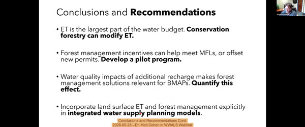 Conclusions and Recommendations Cont., 2026-05-28 --Dr. Matt Cohen in WWALS Webinar
