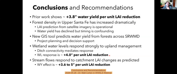 Conclusions and Recommendations, 2026-05-28 --Dr. Matt Cohen in WWALS Webinar