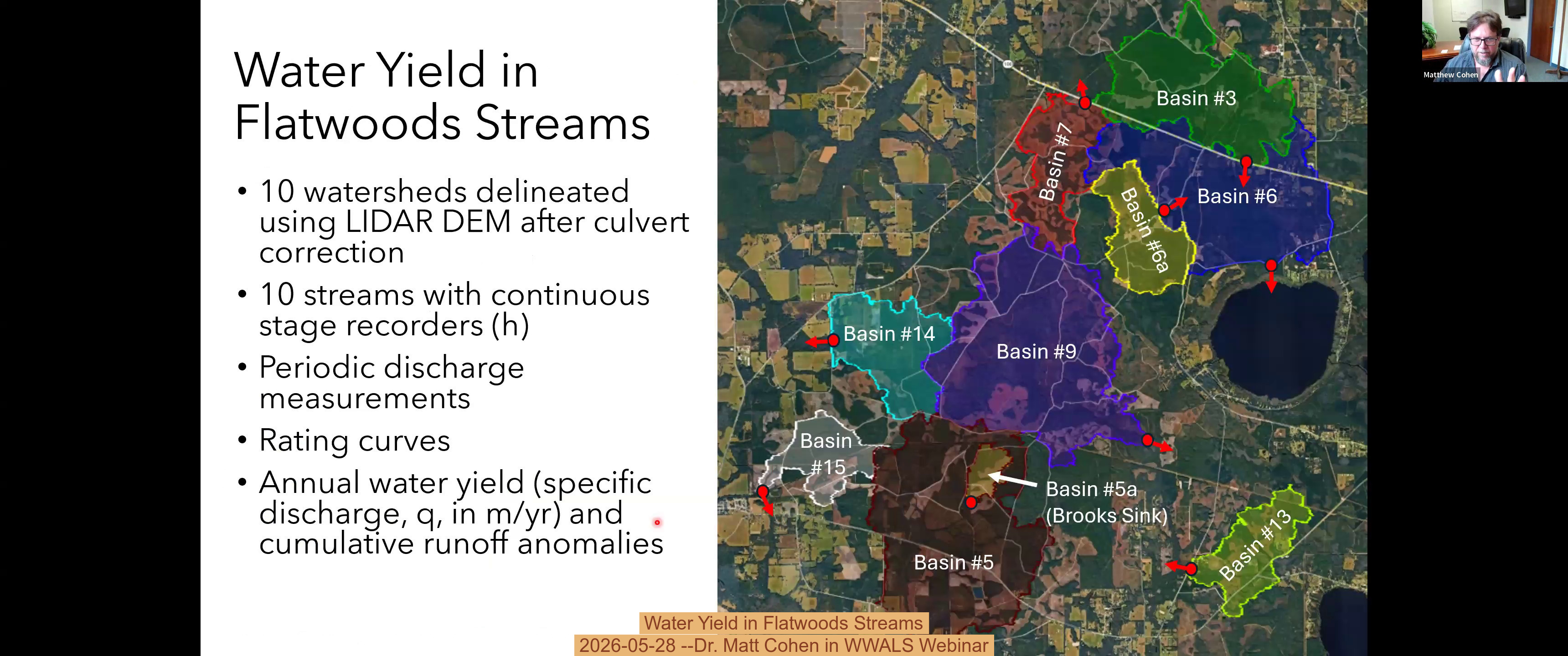 Water Yield in Flatwoods Streams, 2026-05-28 --Dr. Matt Cohen in WWALS Webinar