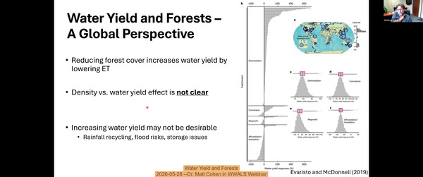 Water Yield and Forests, 2026-05-28 --Dr. Matt Cohen in WWALS Webinar