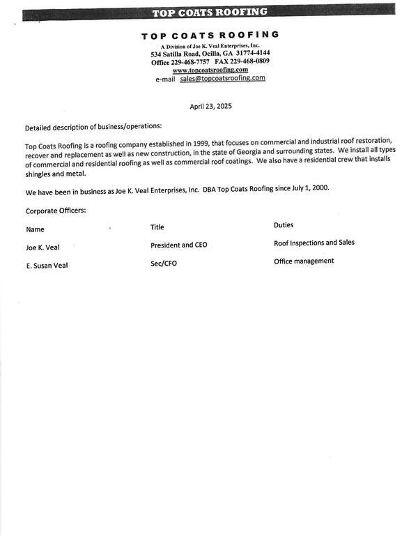 [Top Coats Roofing, 2026-04-23 --Irwin County BOCC]