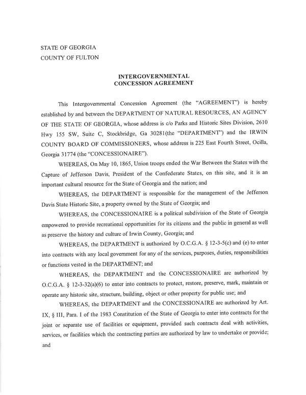 [INTERGOVERNMENTAL CONCESSION AGREEMENT, GA-DNR, 2026-06-01 --Irwin County BOCC]