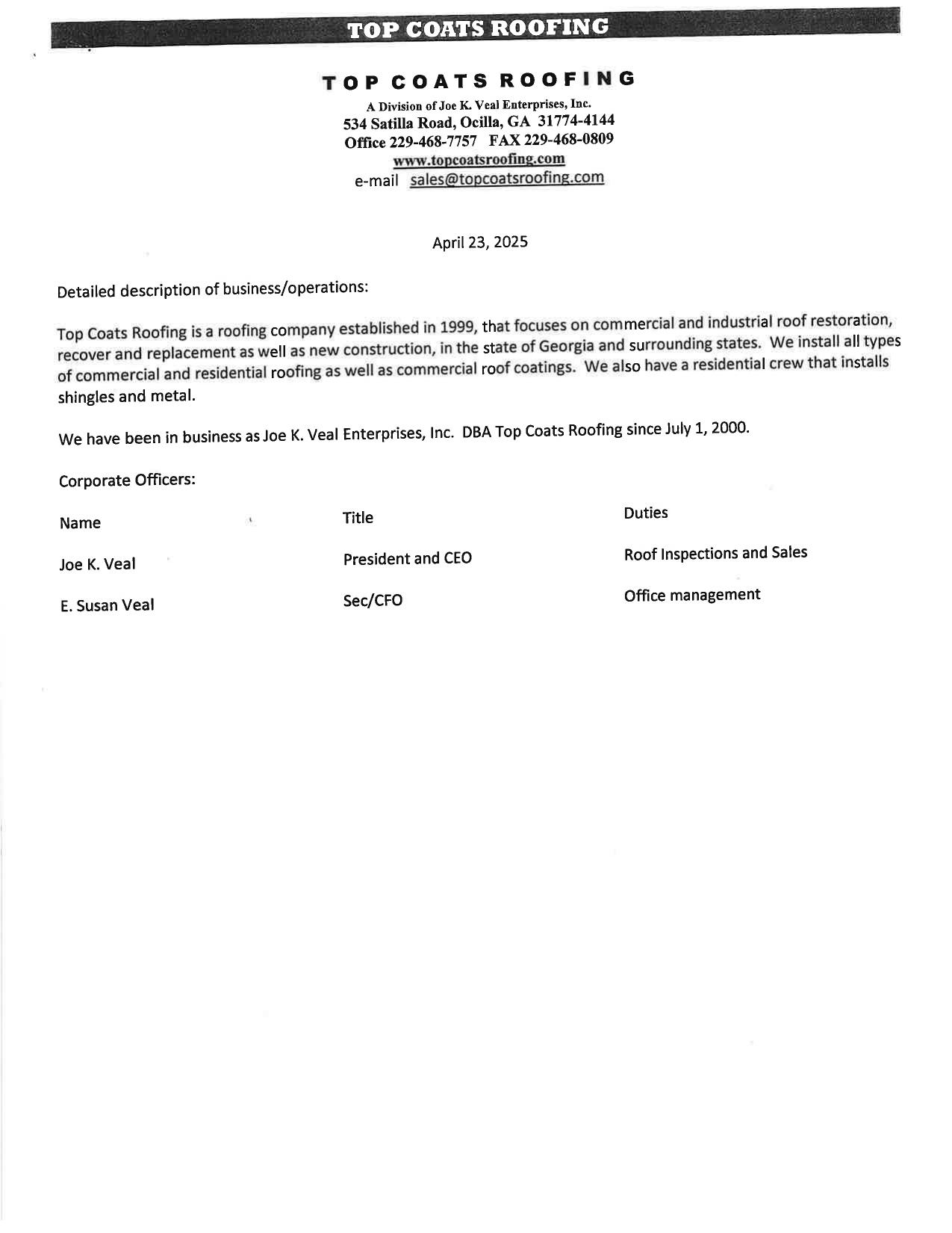 Top Coats Roofing, 2026-04-23 --Irwin County BOCC