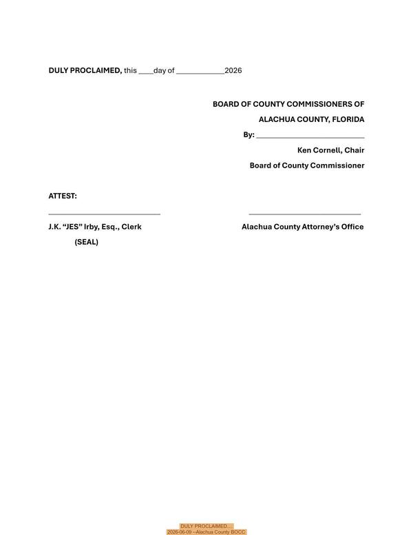 DULY PROCLAIMED.... 2026-06-09 --Alachua County BOCC