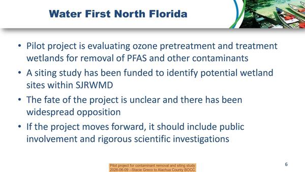 Pilot project for contaminant removal and siting study, 2026-06-09 --Stacie Greco to Alachua County BOCC
