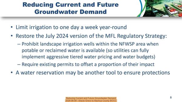 Reducing Current and Future Groundwater Demand, 2026-06-09 --Stacie Greco to Alachua County BOCC