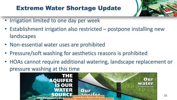 Extreme Water Shortage Update, 2026-06-09 --Stacie Greco to Alachua County BOCC