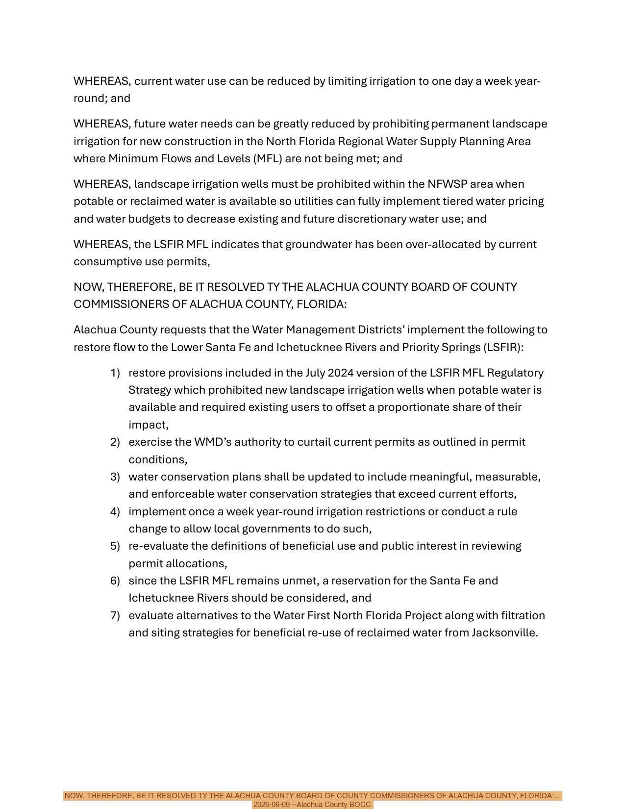 NOW, THEREFORE, BE IT RESOLVED TY THE ALACHUA COUNTY BOARD OF COUNTY COMMISSIONERS OF ALACHUA COUNTY, FLORIDA:... 2026-06-09 --Alachua County BOCC