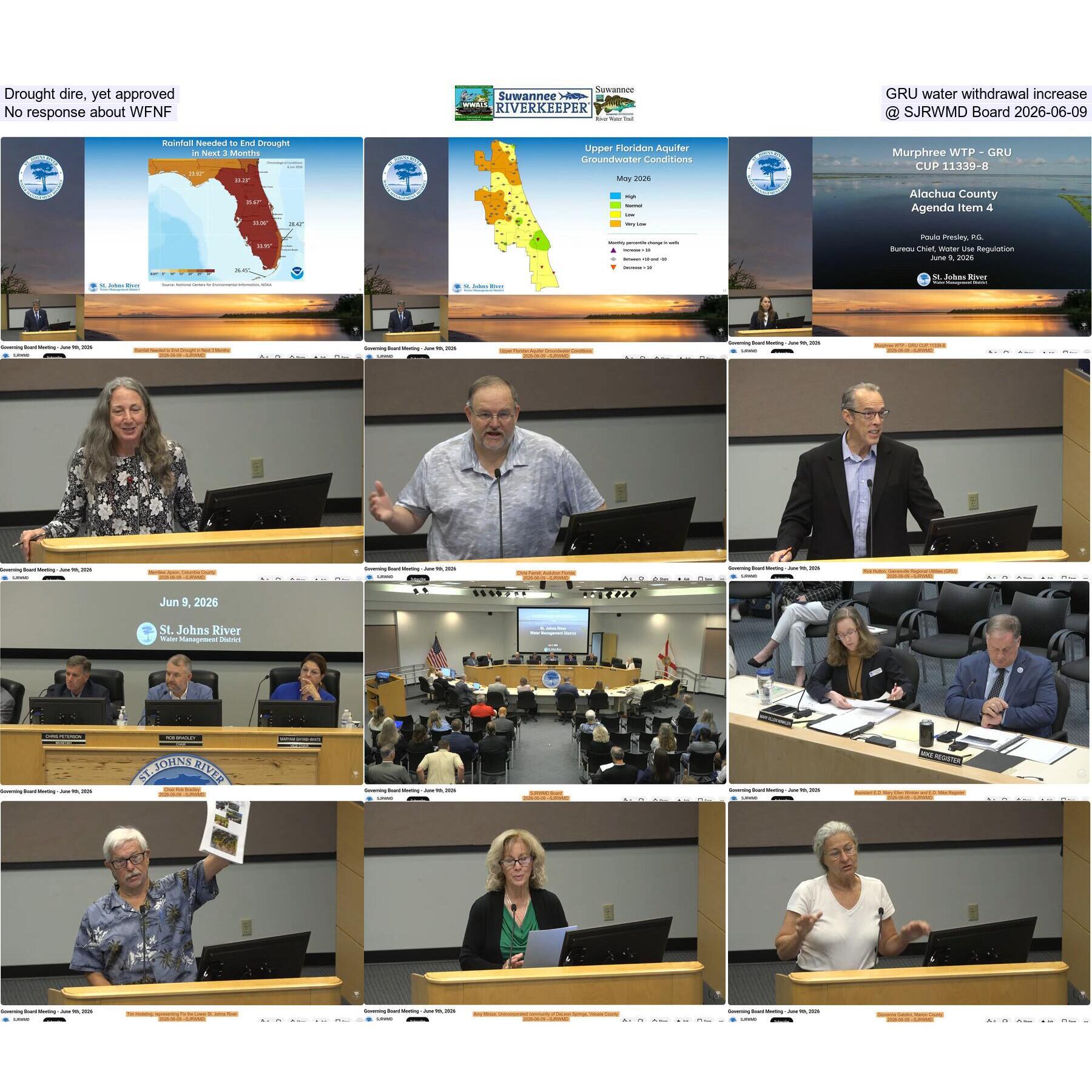 Drought dire, yet approved GRU water withdrawal increase, No response about WFNF @ SJRWMD Board 2026-06-09