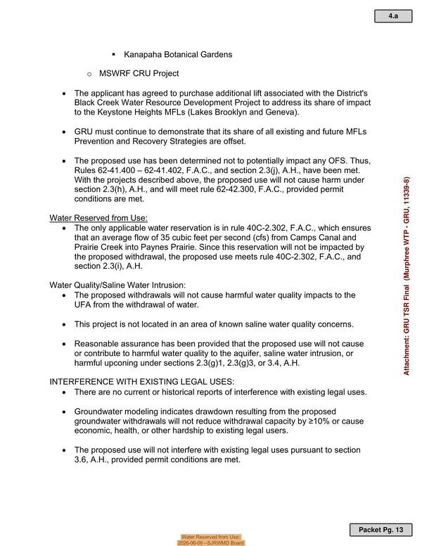 Water Reserved from Use:, 2026-06-09 --SJRWMD Board
