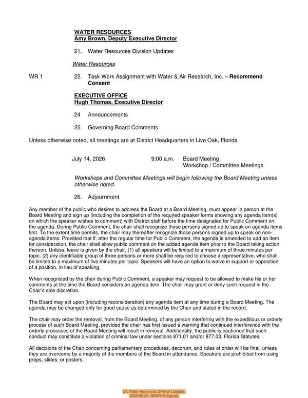 21. Water Resources Division Updates, 2026-06-09 --SRWMD Agenda