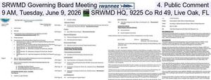 [SRWMD Governing Board Meeting, 4. Public Comment, 9 AM, Tuesday, June 9, 2026, SRWMD HQ, 9225 Co Rd 49, Live Oak, FL]